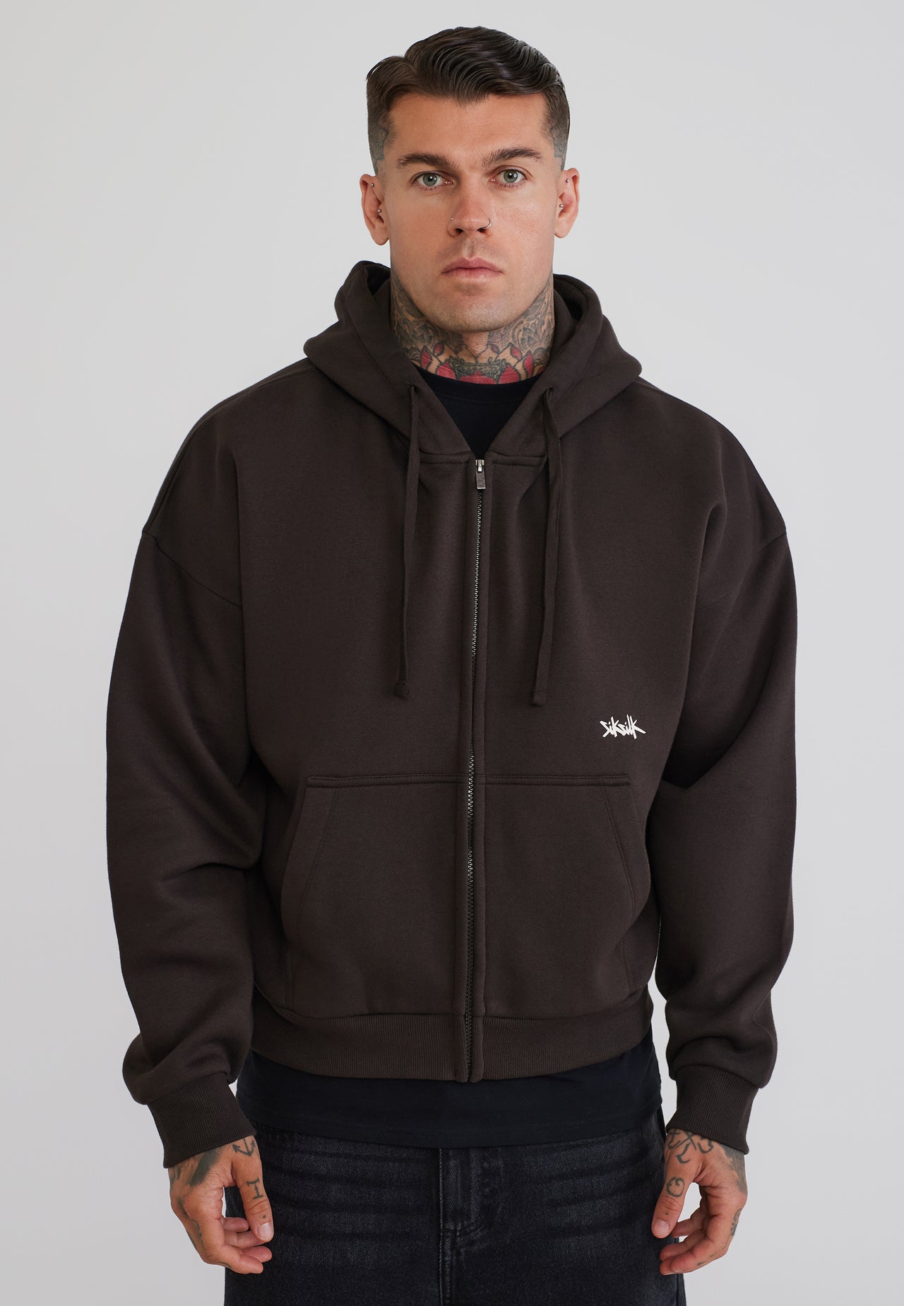 Brown Essentials Full Zip Hoodie