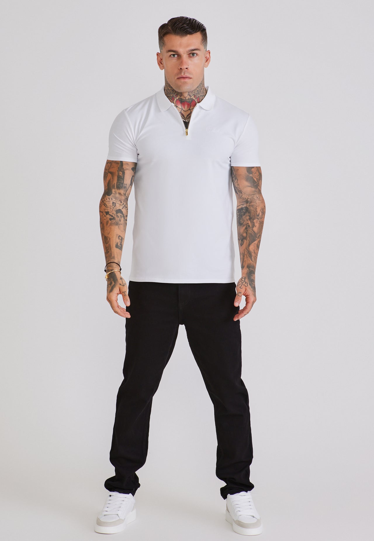 White Zip Polo T-Shirt (2)