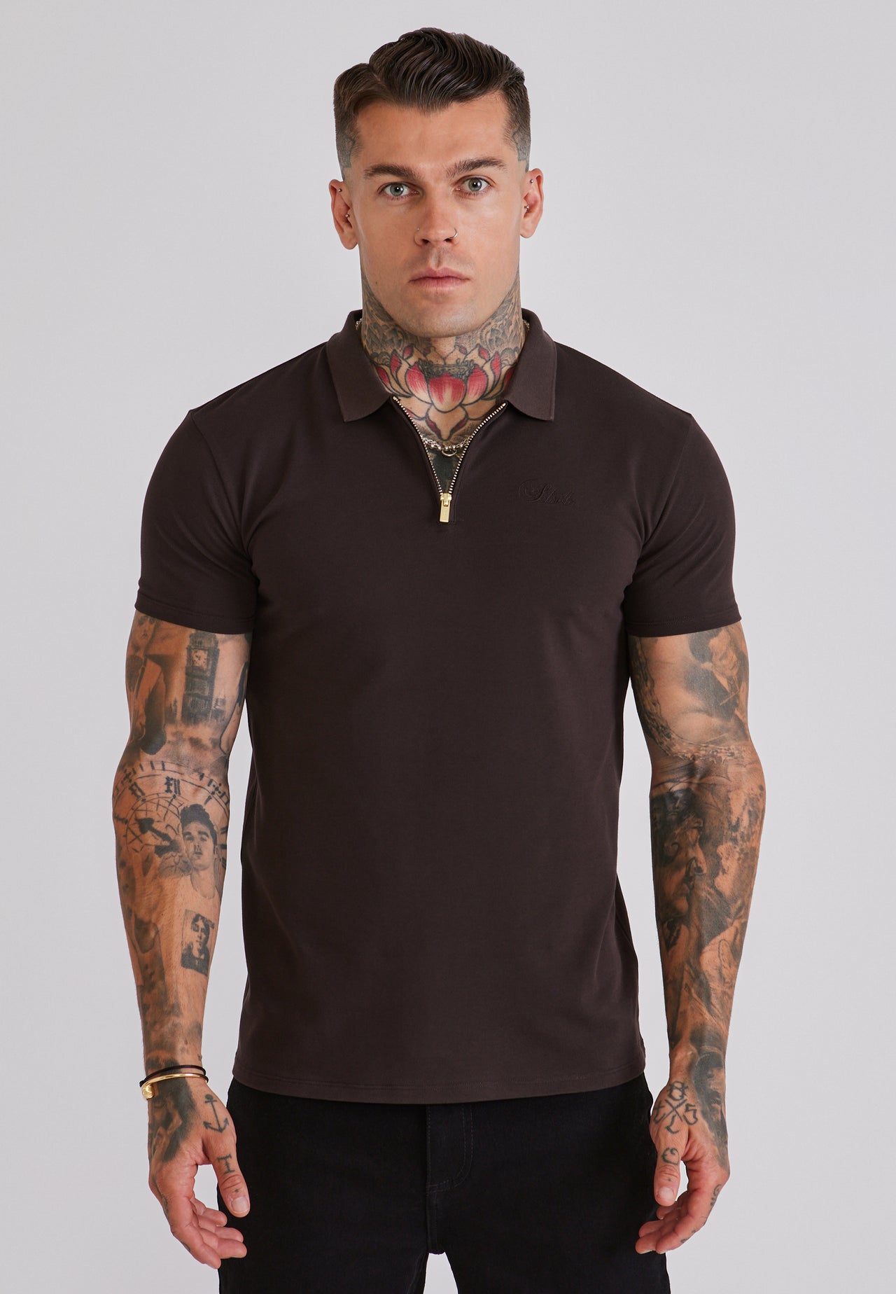 Brown Zip Polo T-Shirt