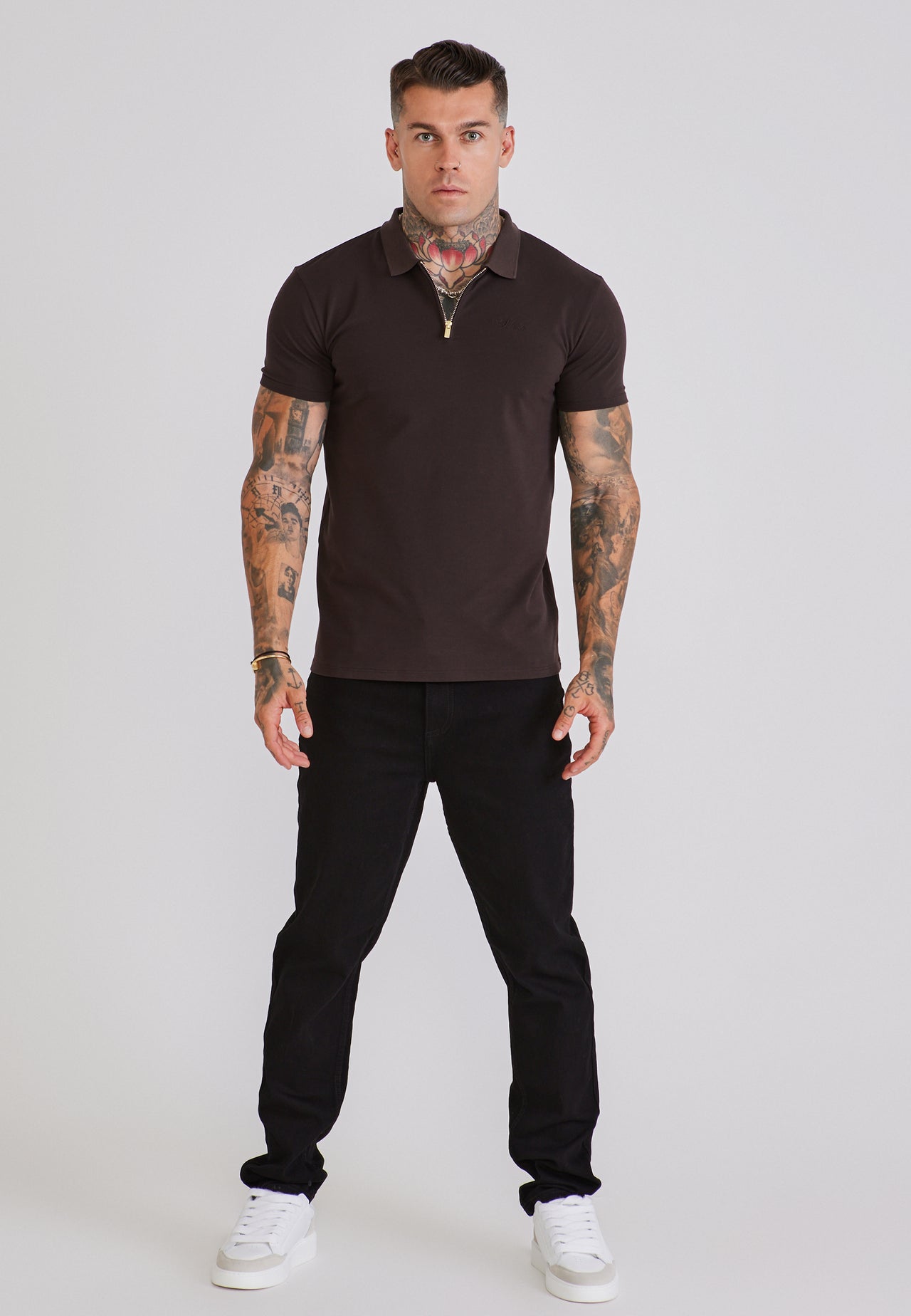 Brown Zip Polo T-Shirt (2)