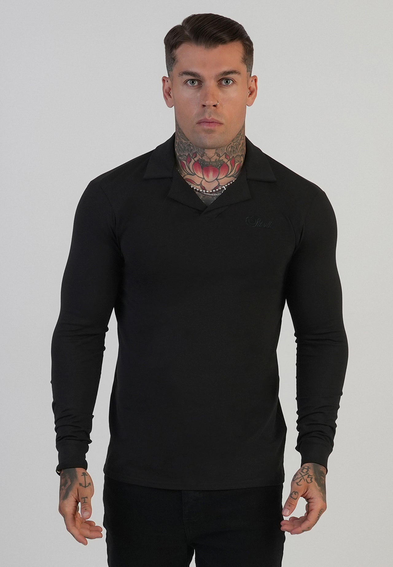 Black LS Revere Polo T-Shirt