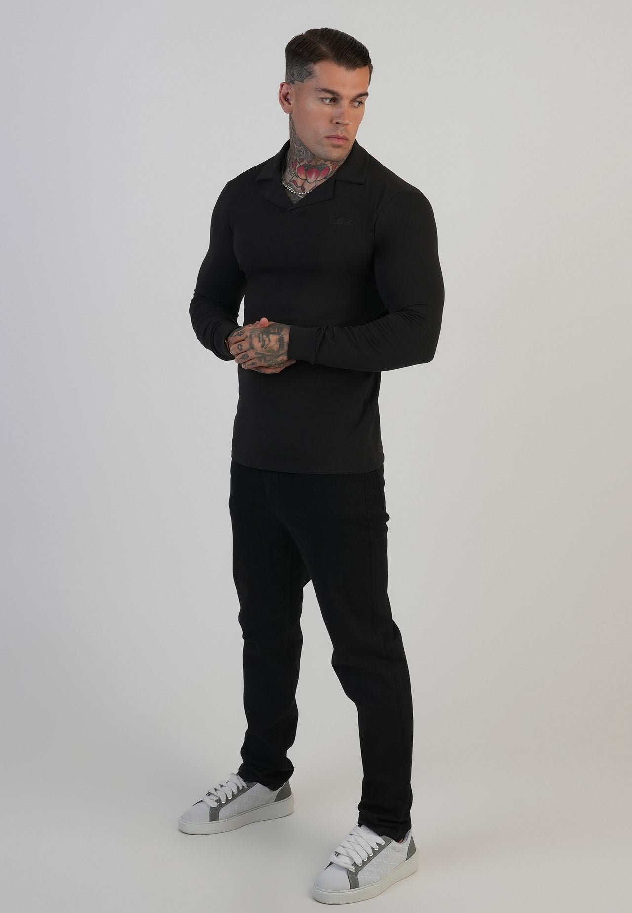Black LS Revere Polo T-Shirt (4)