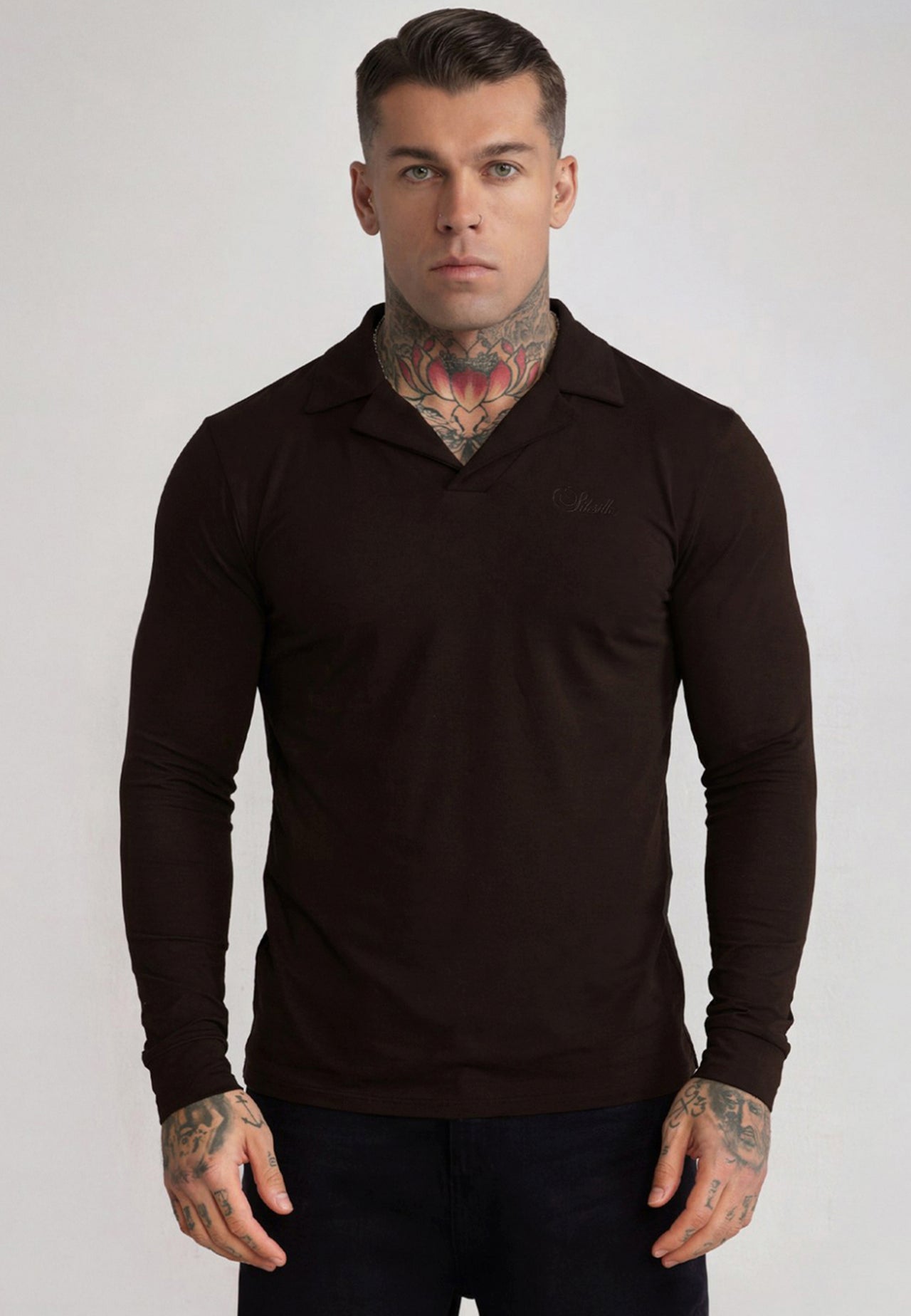 Brown LS Revere Polo T-Shirt