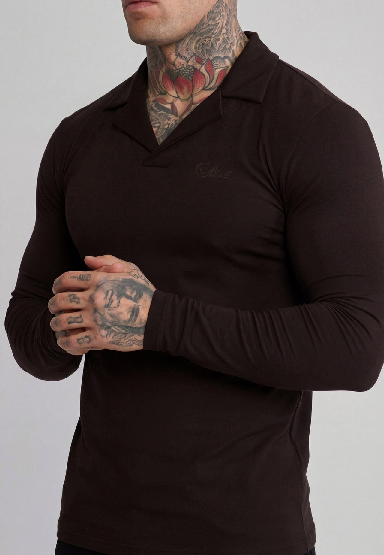 Brown LS Revere Polo T-Shirt (3)