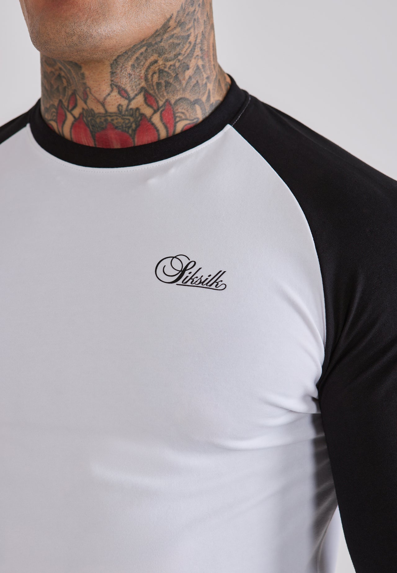 White and Black LS Muscle Fit T-Shirt (1)