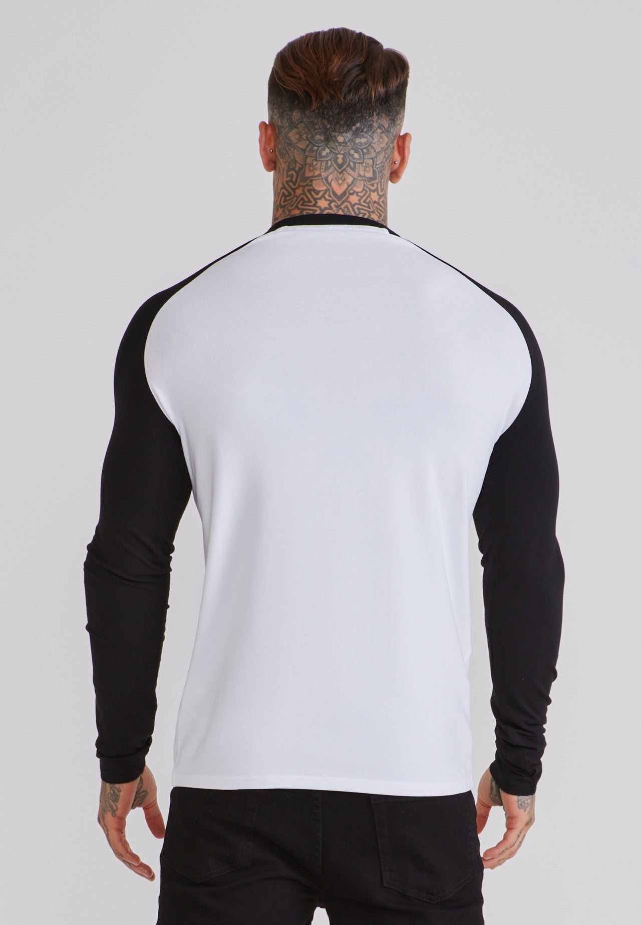 White and Black LS Muscle Fit T-Shirt (4)