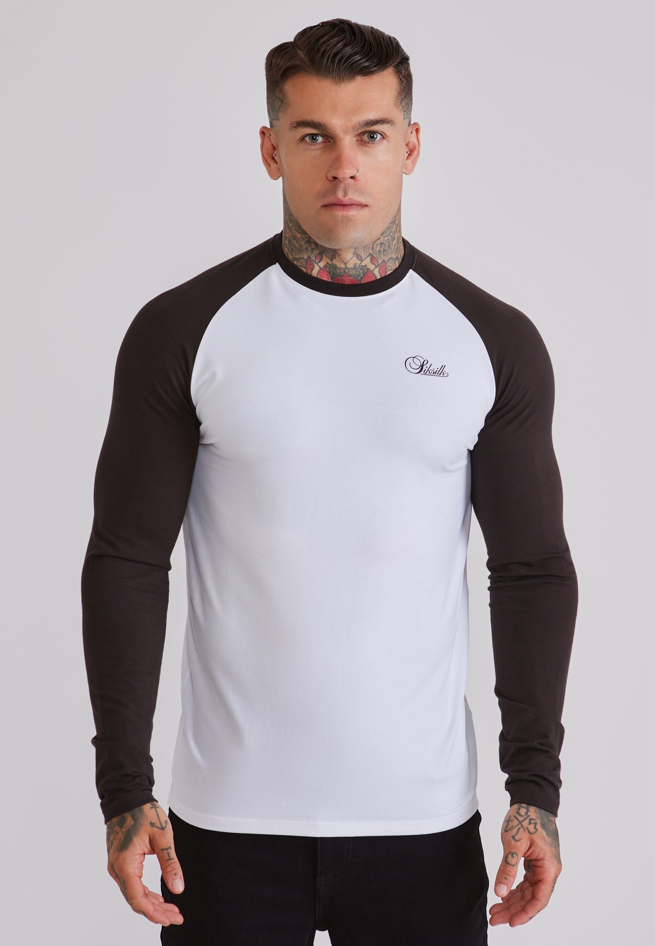 White and Brown LS Muscle Fit T-Shirt