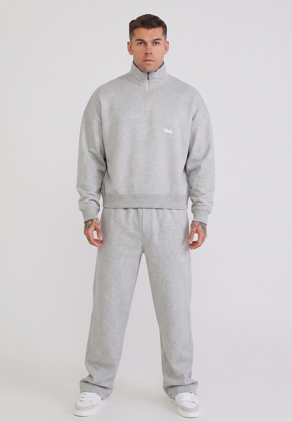 Grey Marl Quarter Zip Sweater (3)