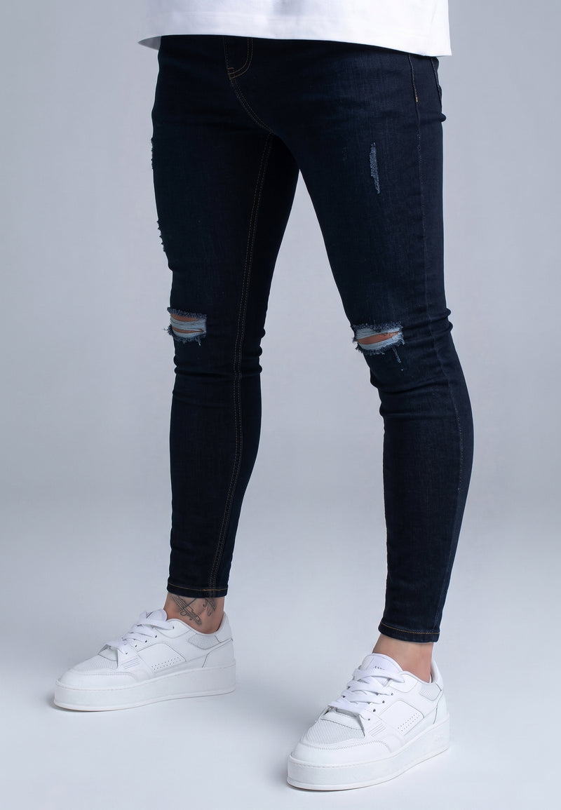 Washed Indigo Blue Distressed Skinny Jeans