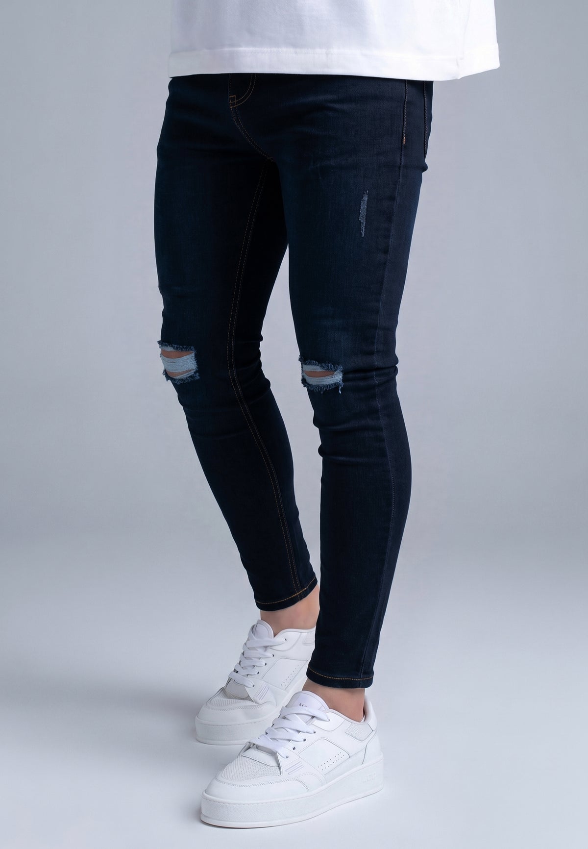 Washed Indigo Blue Distressed Skinny Jeans (2)