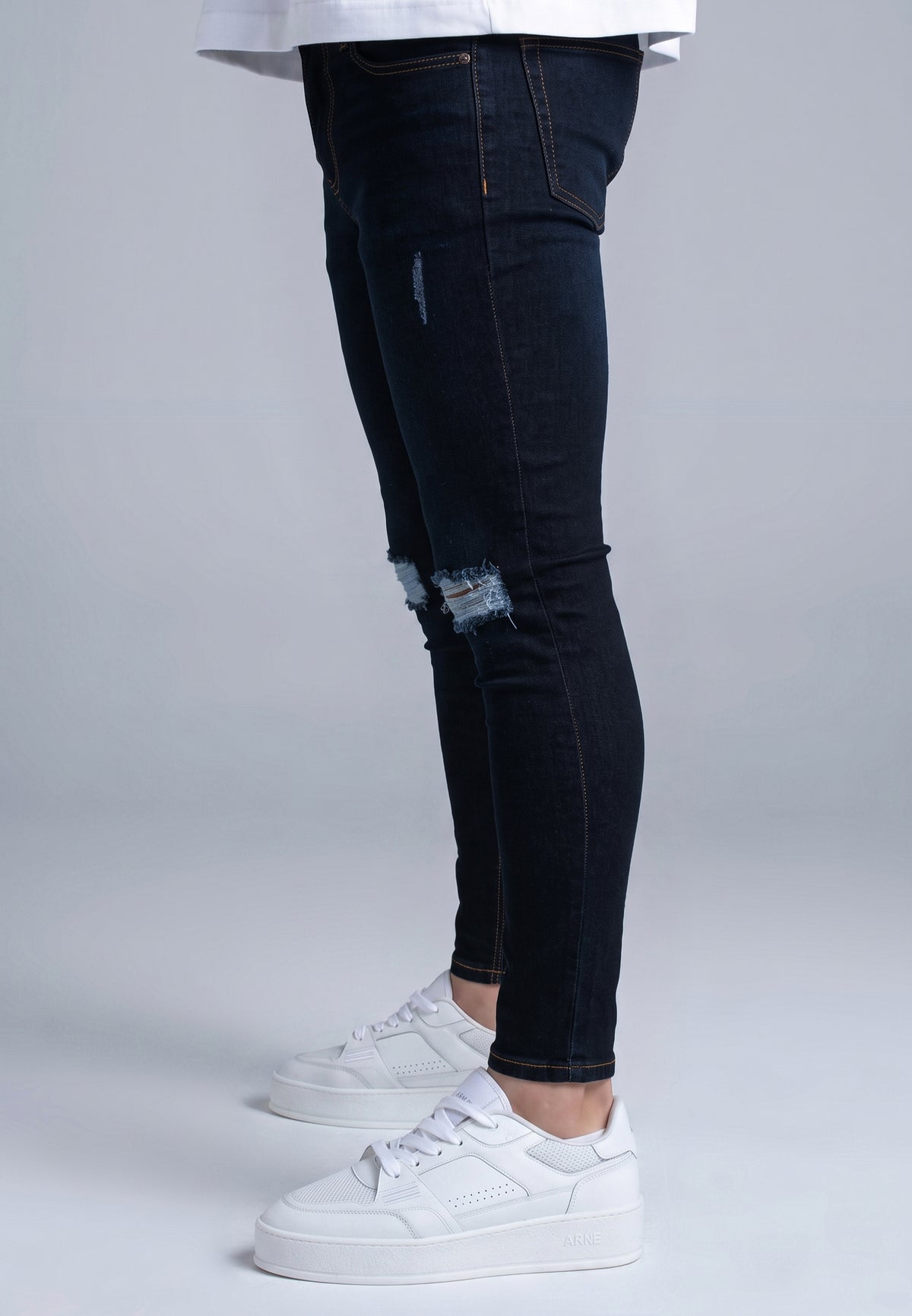 Washed Indigo Blue Distressed Skinny Jeans (3)