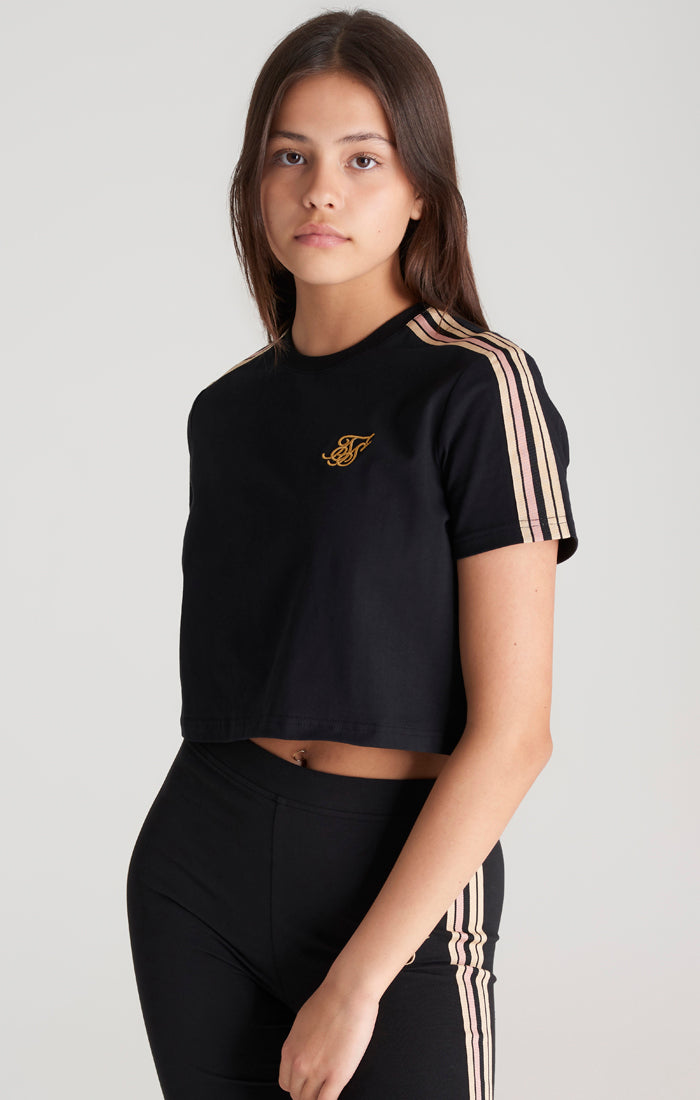 Girls Black Taped Cropped T-Shirt