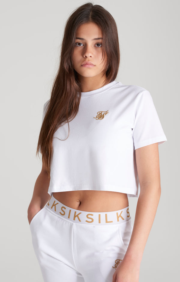 Girls White Logo Cropped T-Shirt