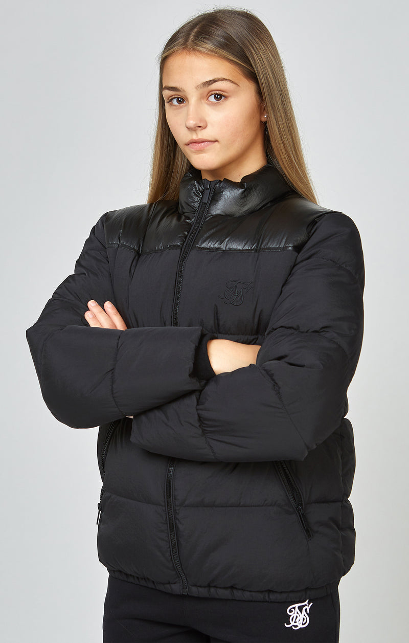 Girls Black Zip Through Bubble Jacket