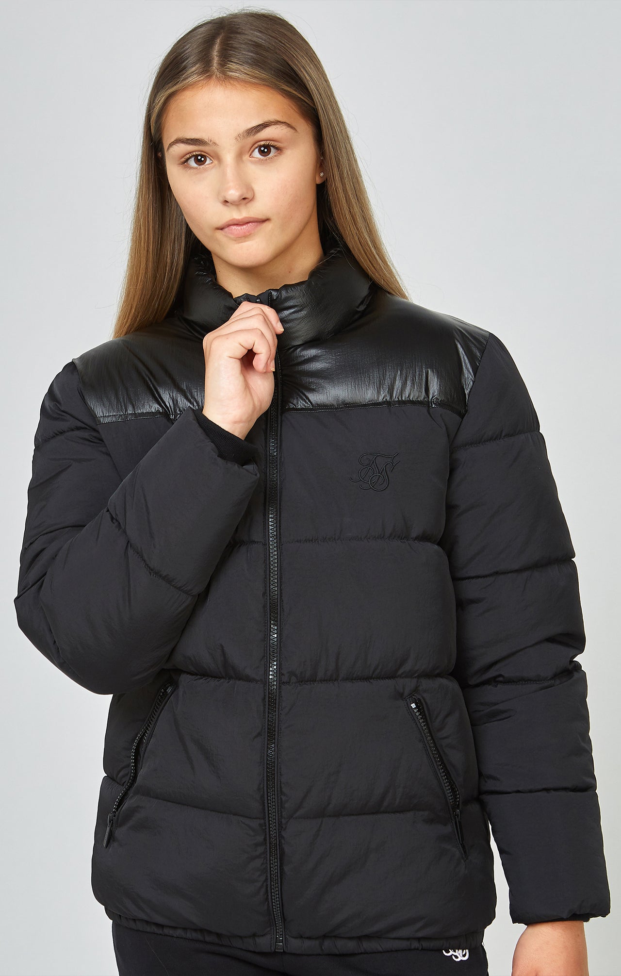 Girls Black Zip Through Bubble Jacket (2)