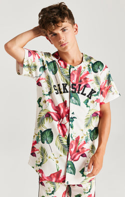 SikSilk Retro Tropics Baseball Jersey - Ecru