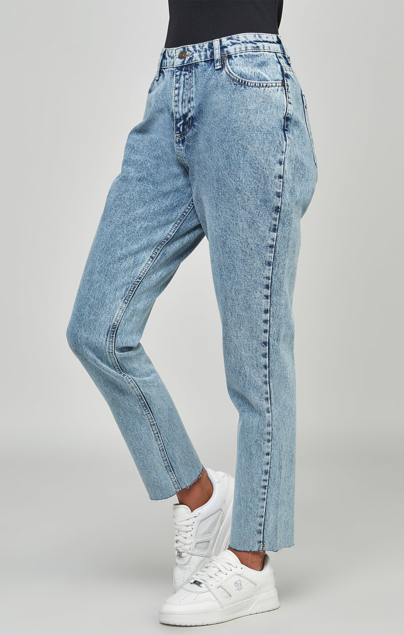 Light Blue Wash Embroidered Mom Jean