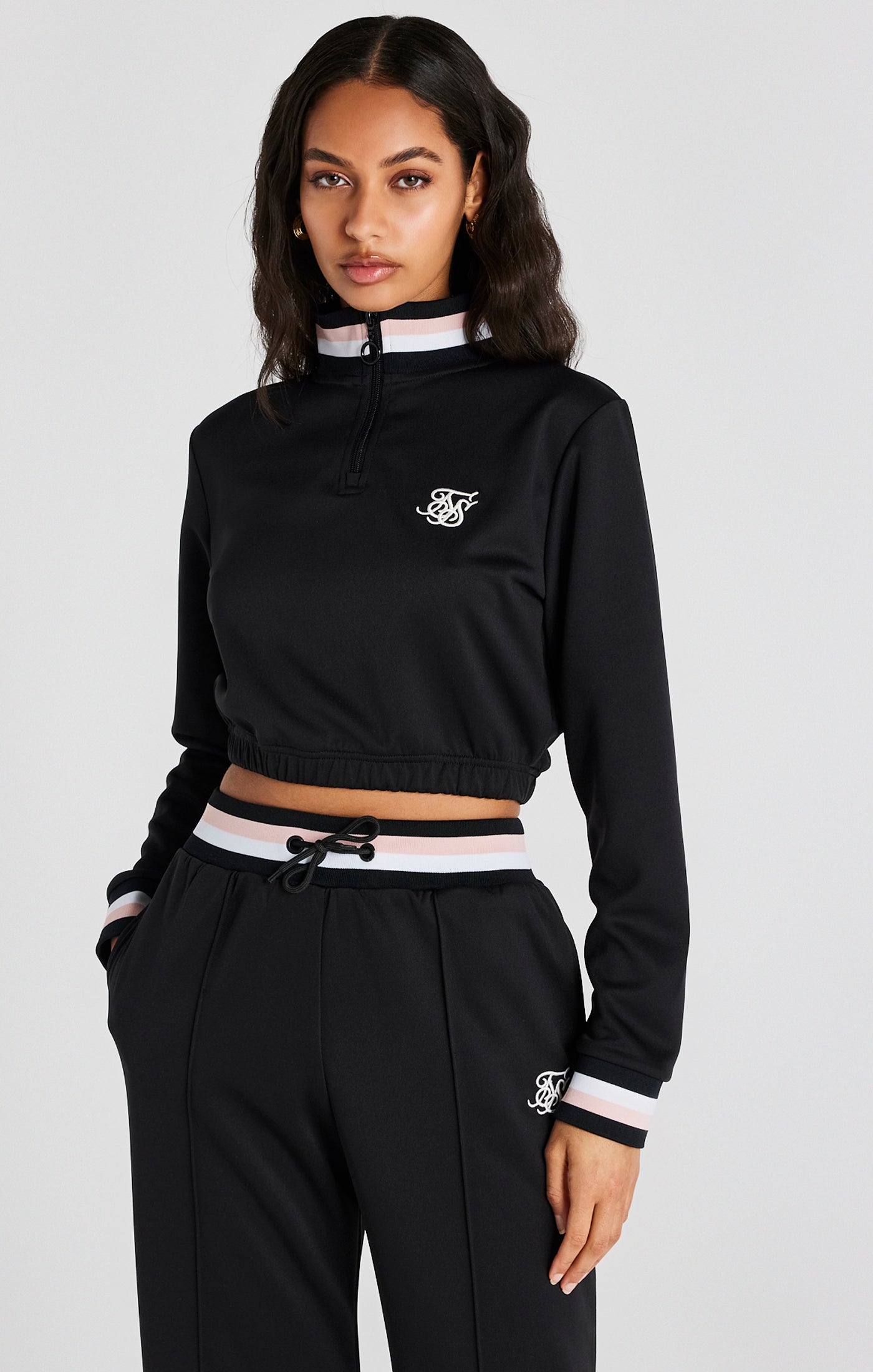 SikSilk Women's Black Varsity 1/4 Zip Track Top | SikSilk UK