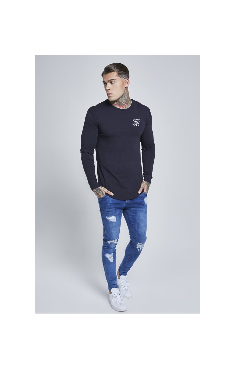 Navy Long Sleeve Muscle Fit T-Shirt (2)