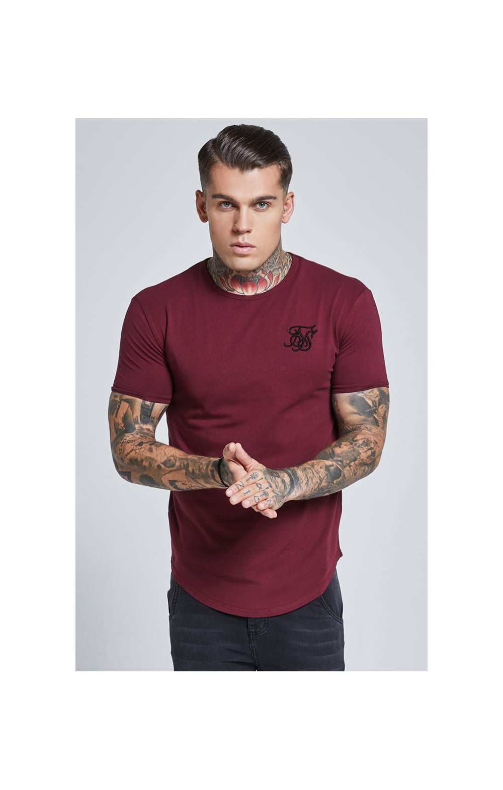 Load image into Gallery viewer, Burgundy Short Sleeve Muscle Fit T-Shirt