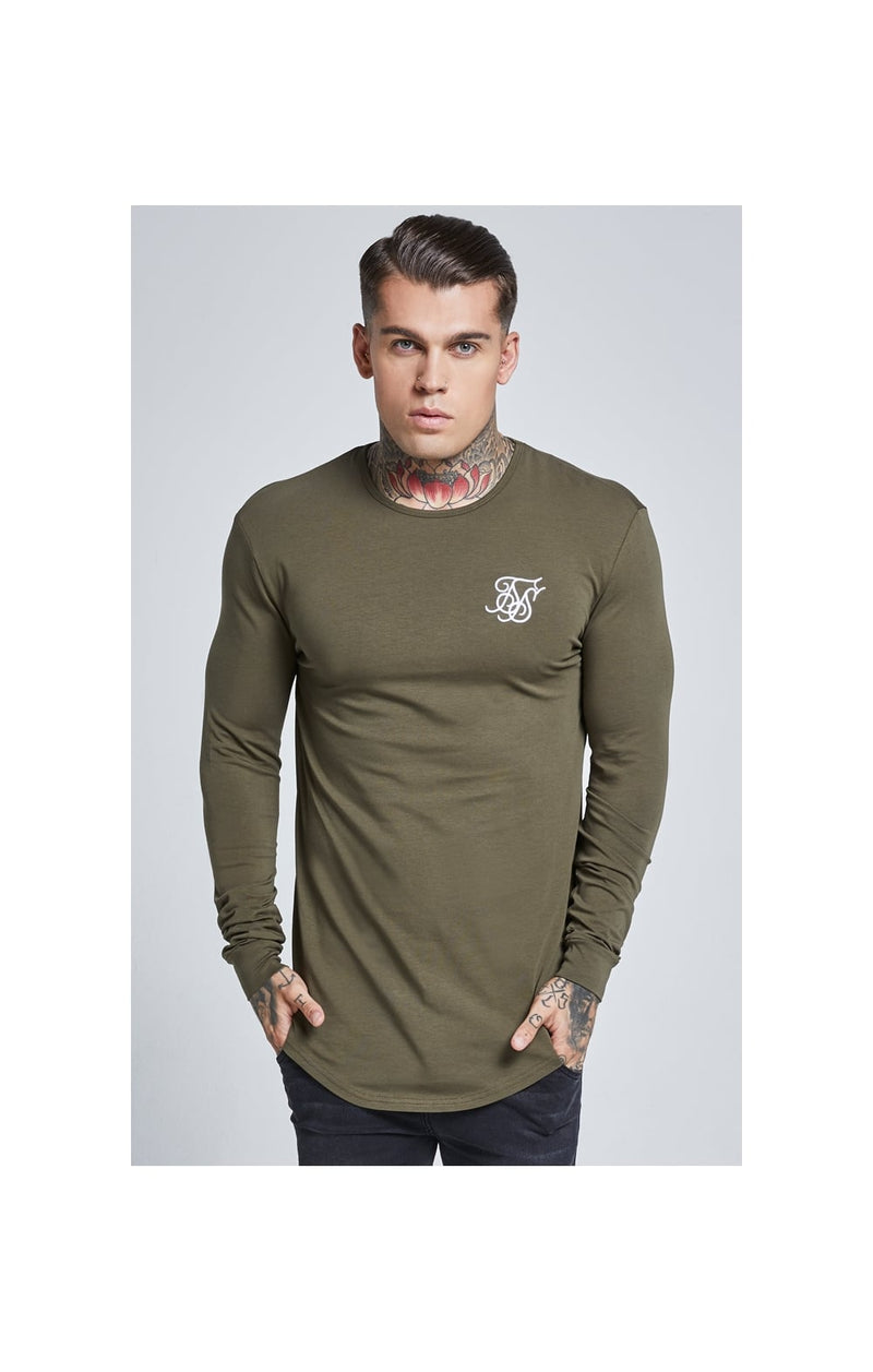 Khaki Long Sleeve Muscle Fit T-Shirt