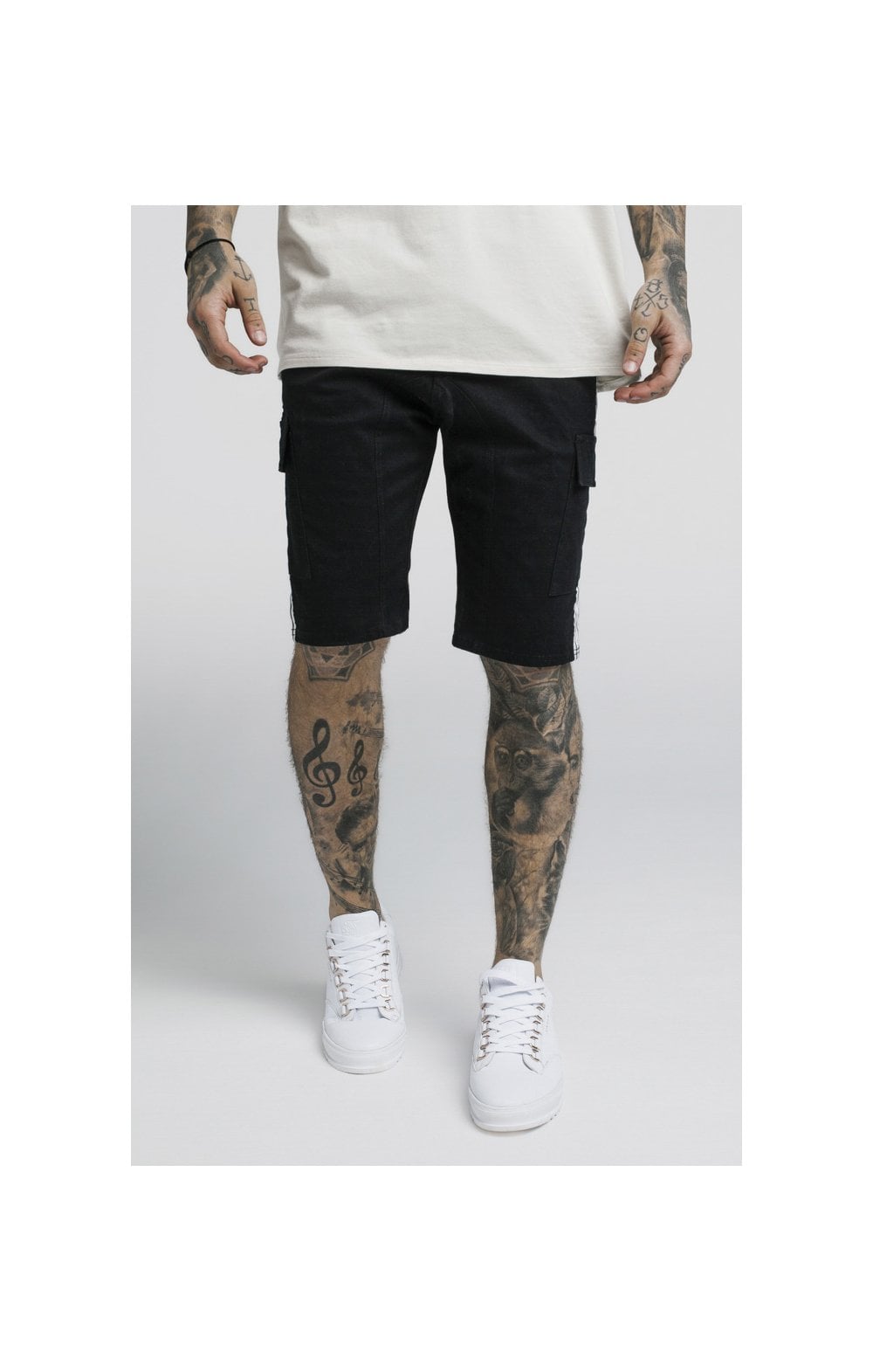 SikSilk Taped Cargo Shorts - Black (1)