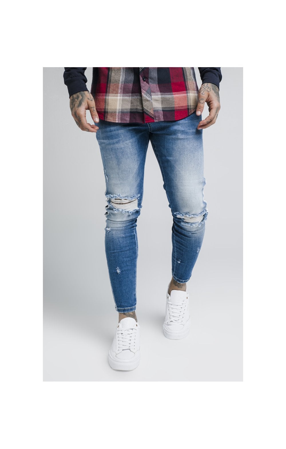 SikSilk Knee Burst Paint Stripe Denims - Midstone (1)