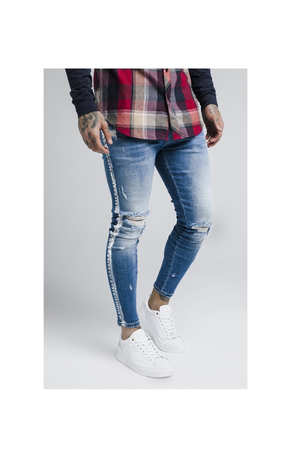 SikSilk Knee Burst Paint Stripe Denims - Midstone (2)