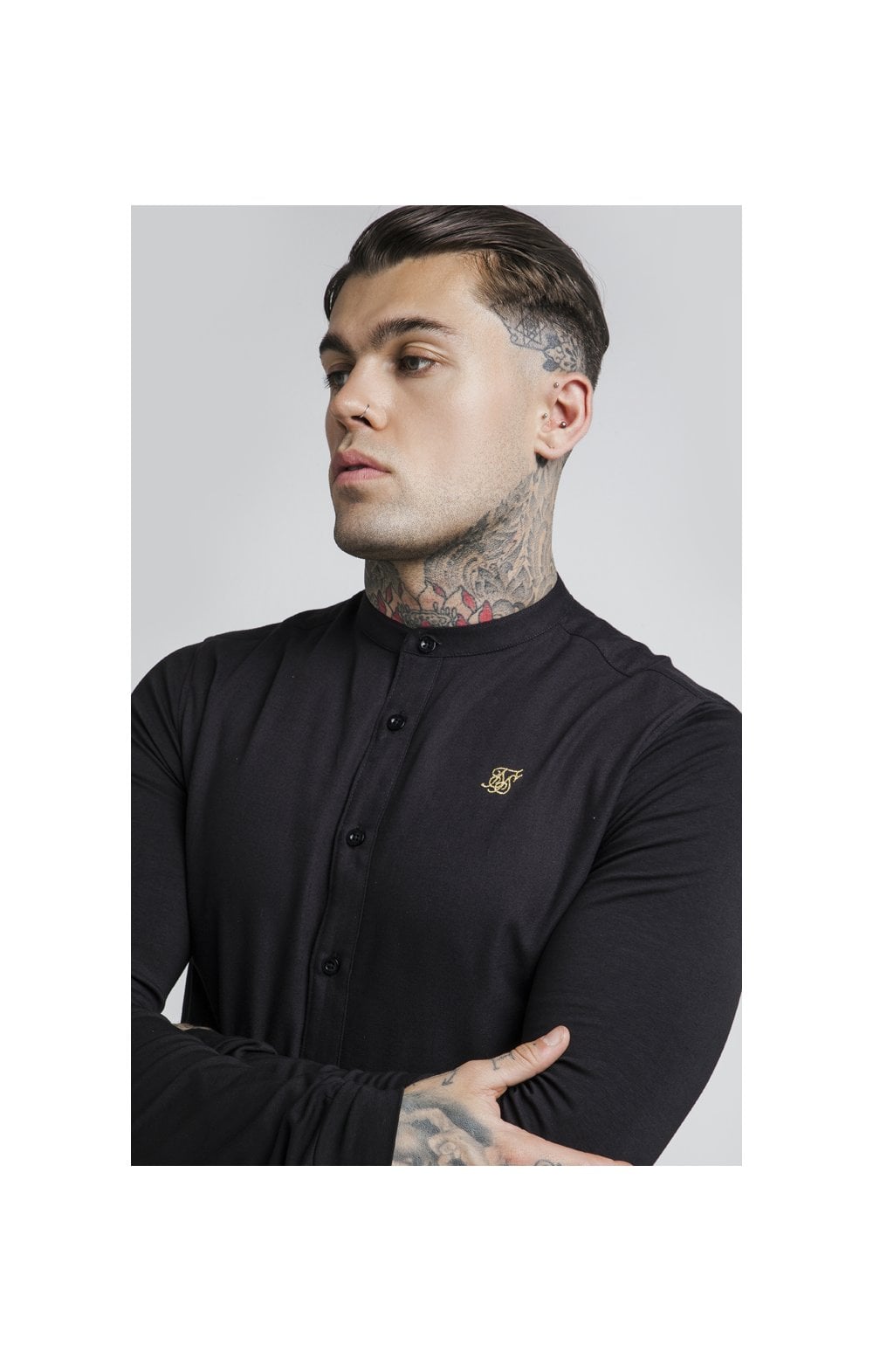 SikSilk L/S Grandad Shirt – Black (1)