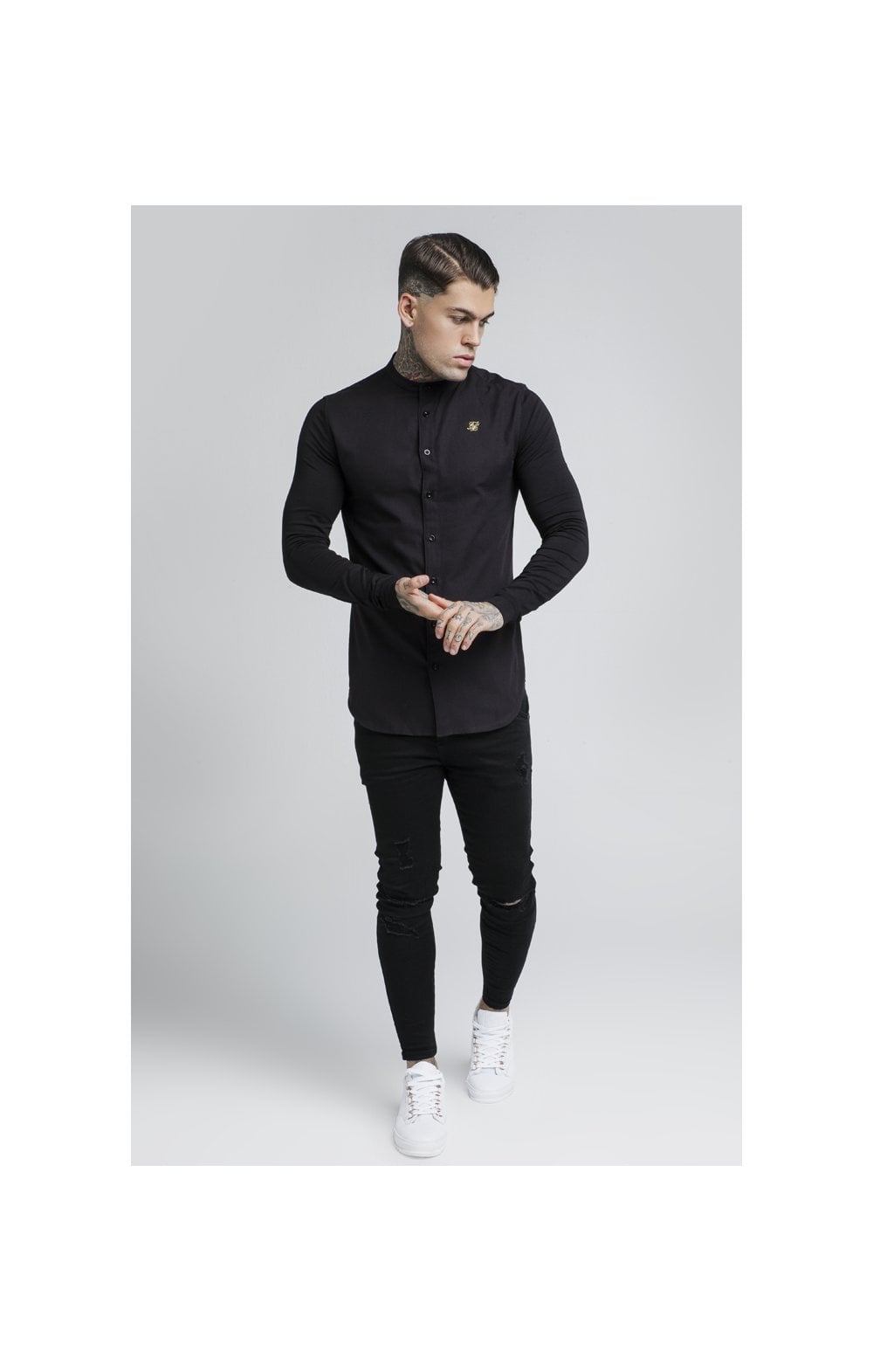 SikSilk L/S Grandad Shirt – Black (2)