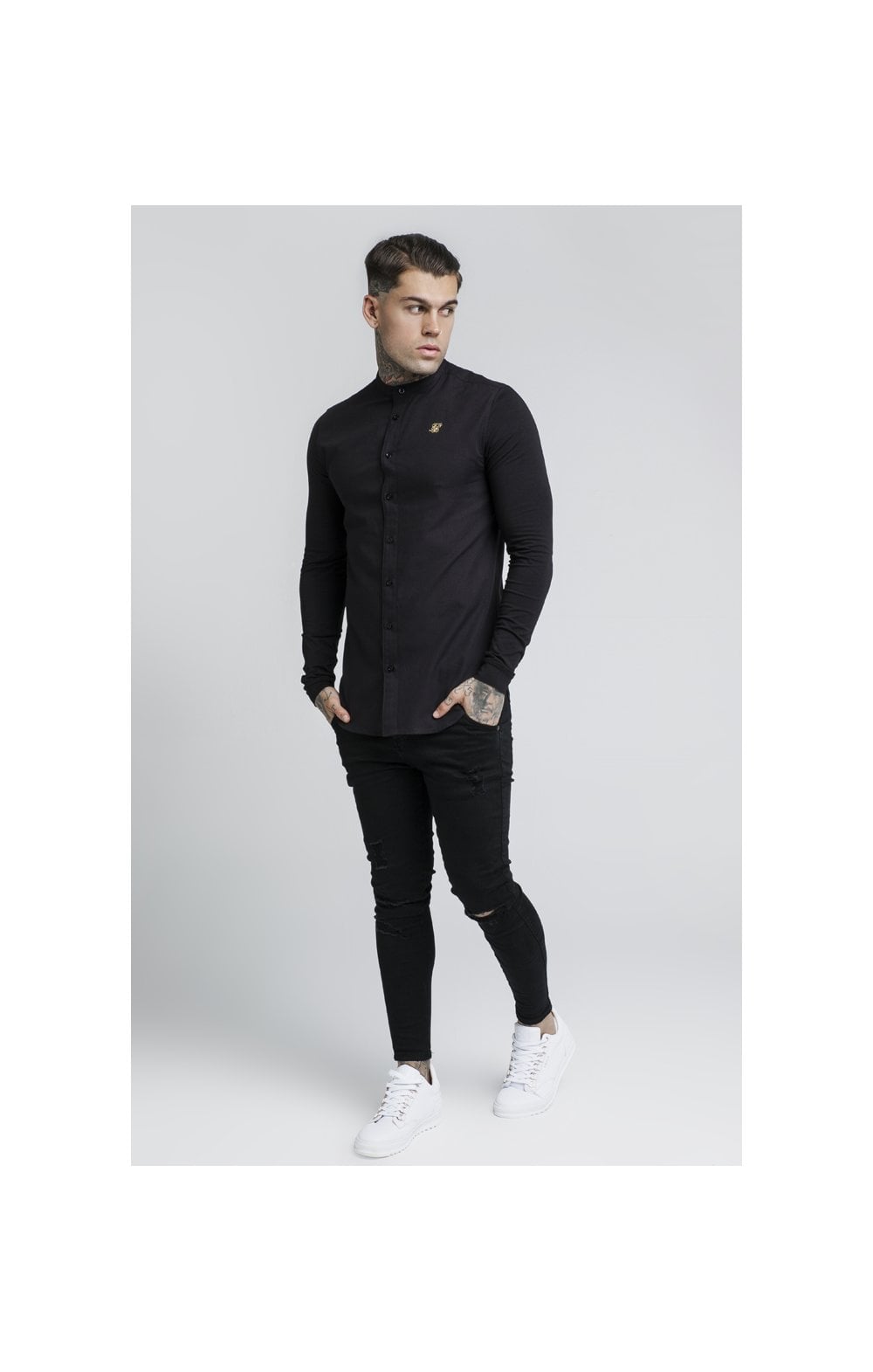 SikSilk L/S Grandad Shirt – Black (3)