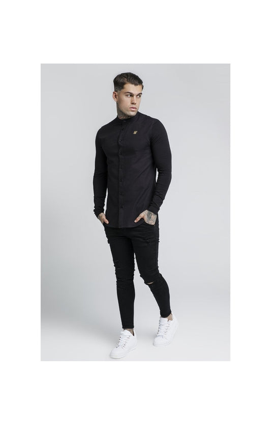 SikSilk L/S Grandad Shirt – Black