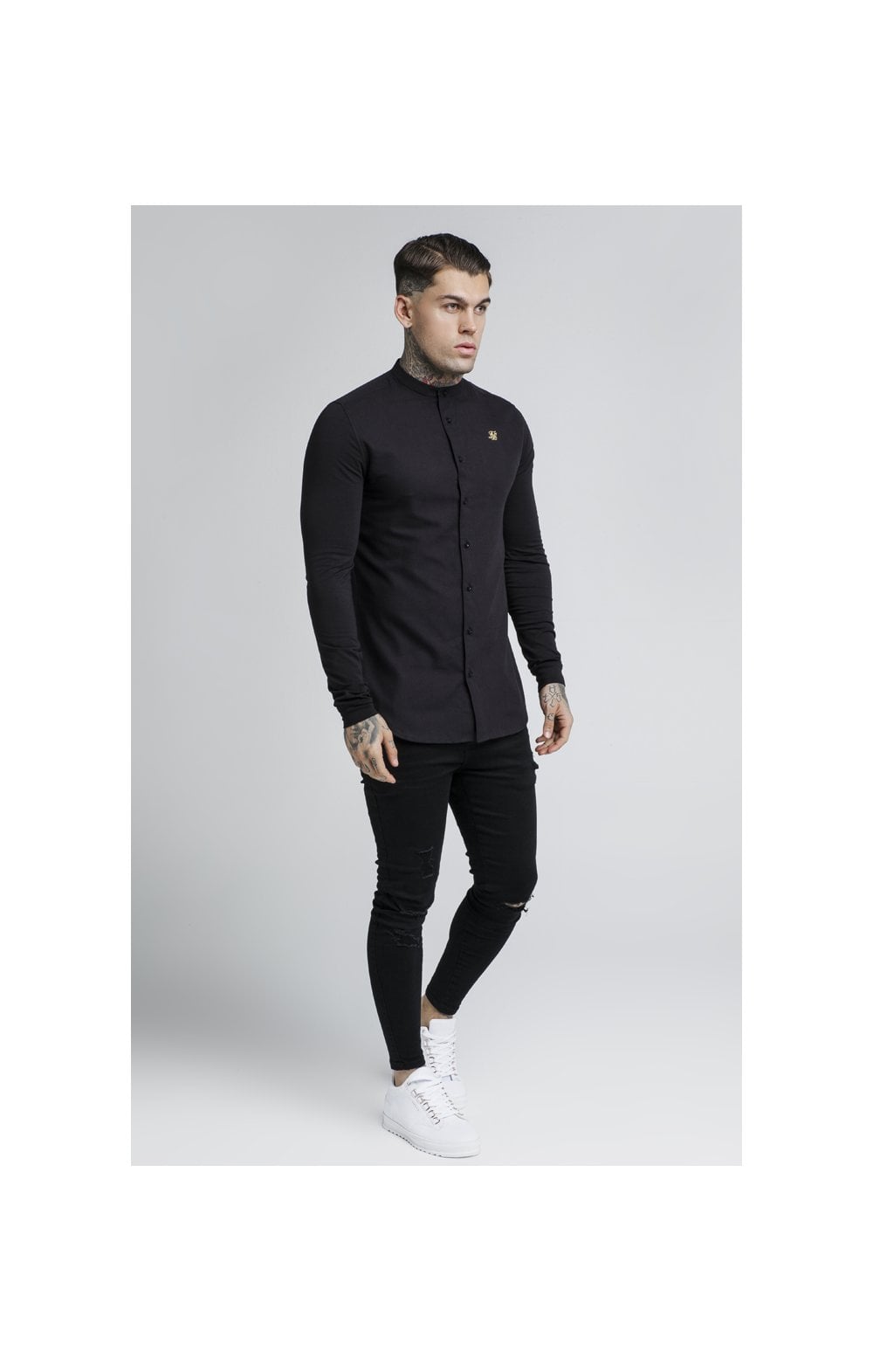 Load image into Gallery viewer, SikSilk L/S Grandad Shirt – Black (4)