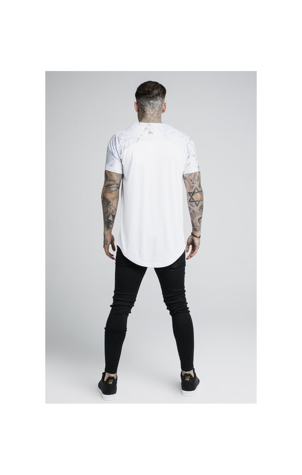 SikSilk S/S Marbleise Raglan Curved Hem Tee - White & Light Grey (4)