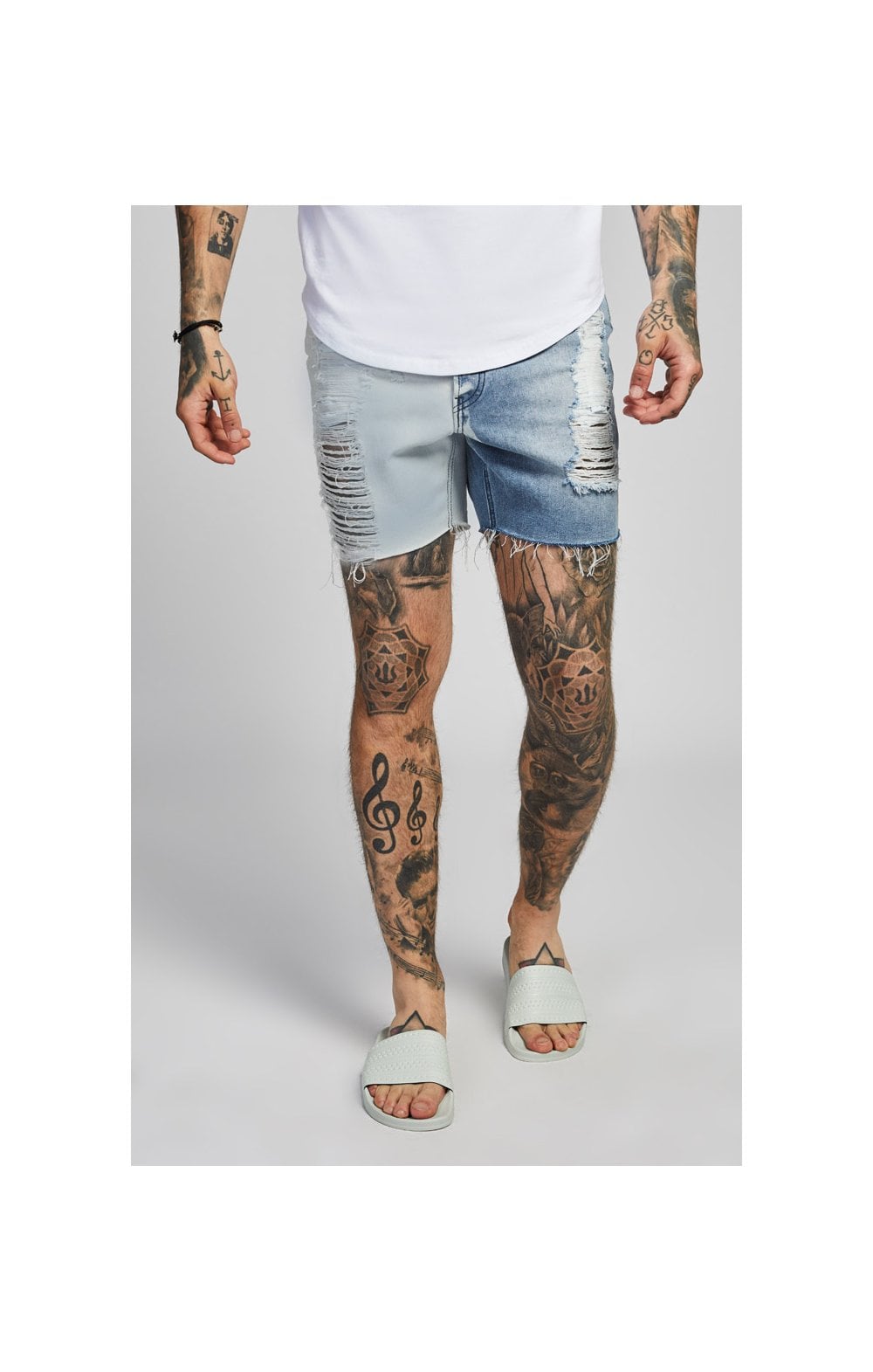 SikSilk Relaxed Fit Denim Shorts - Blue & White