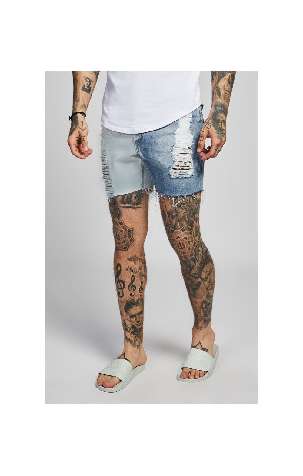 SikSilk Relaxed Fit Denim Shorts - Blue & White (3)