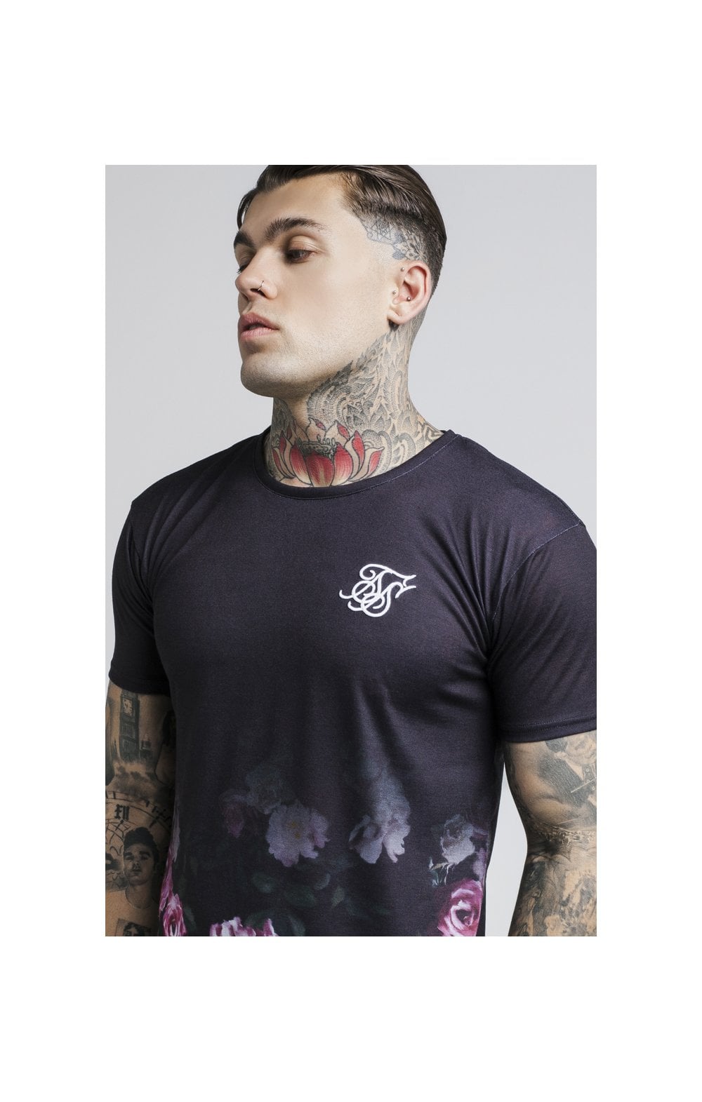 SikSilk S/S Oil Paint Fade Curved Hem Tee – Black (1)