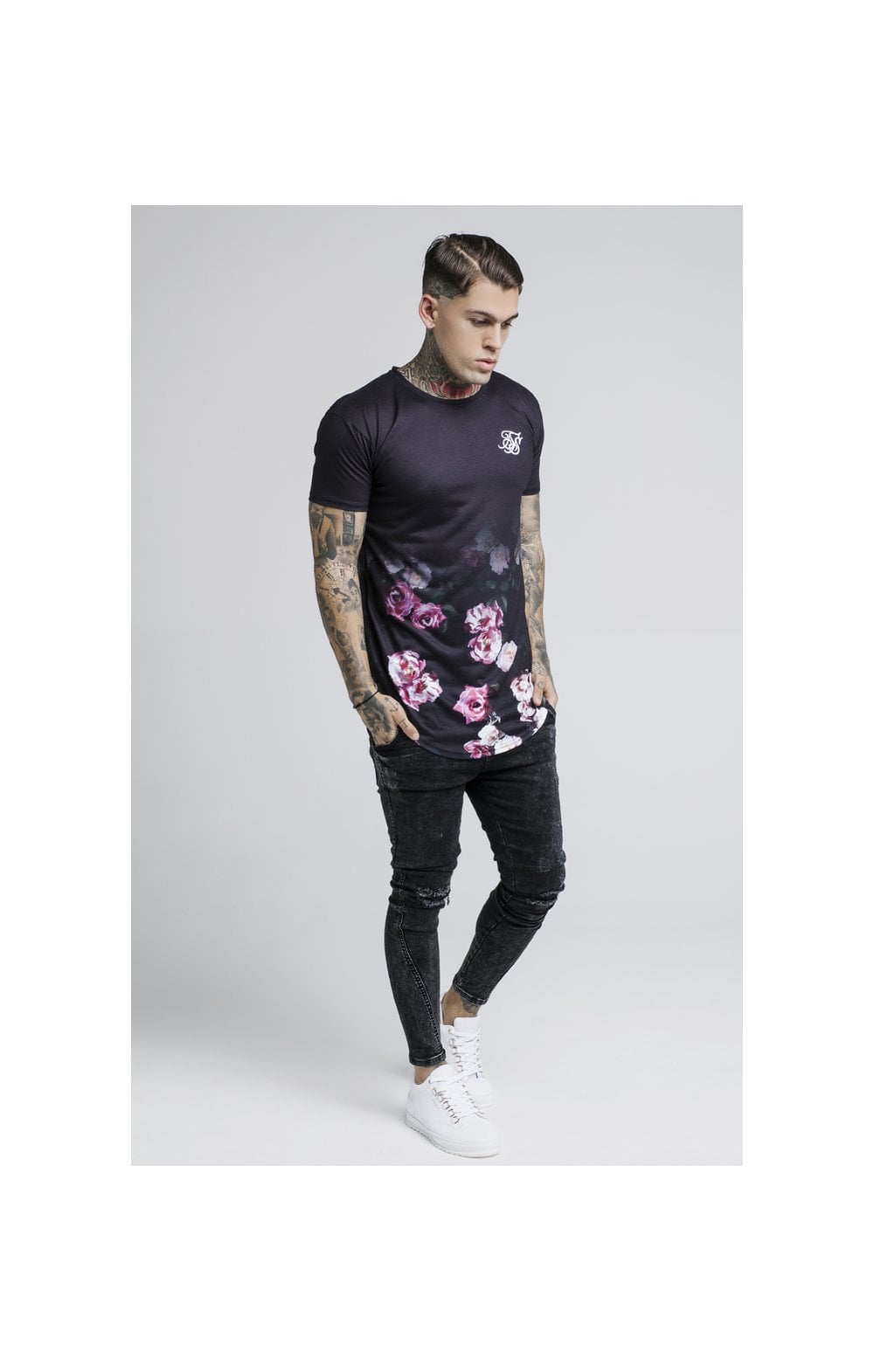 SikSilk S/S Oil Paint Fade Curved Hem Tee – Black (2)