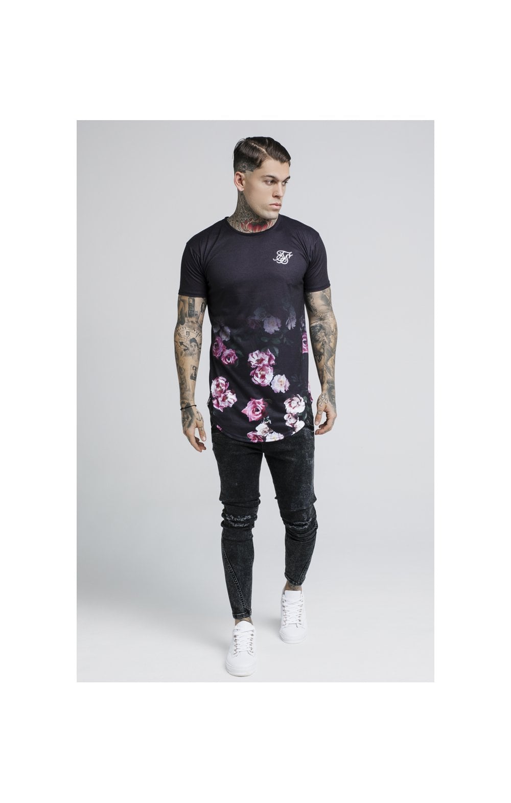 SikSilk S/S Oil Paint Fade Curved Hem Tee – Black (3)