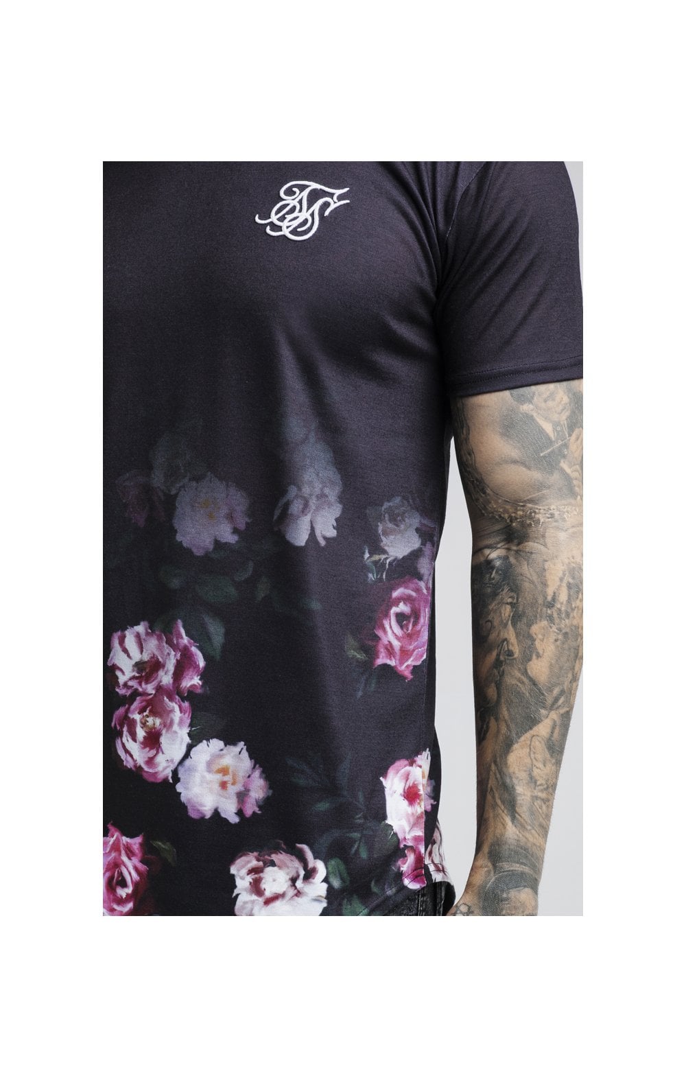 SikSilk S/S Oil Paint Fade Curved Hem Tee – Black (5)