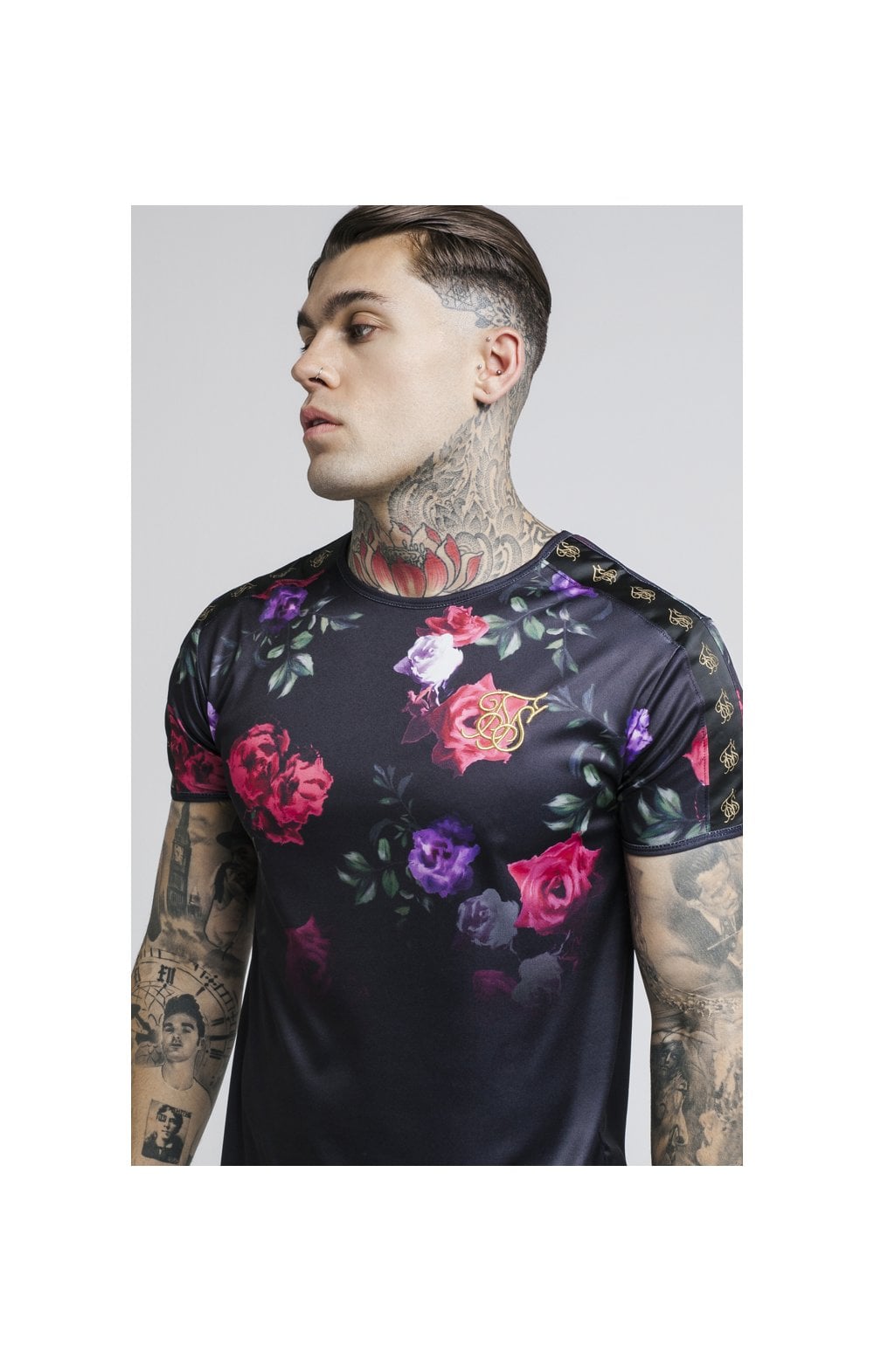 Load image into Gallery viewer, SikSilk S/S Oil Paint Taped Curved Hem Gym Tee - Black (1)