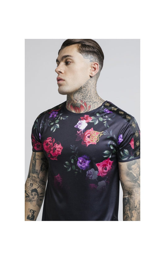 SikSilk S/S Oil Paint Taped Curved Hem Gym Tee - Black