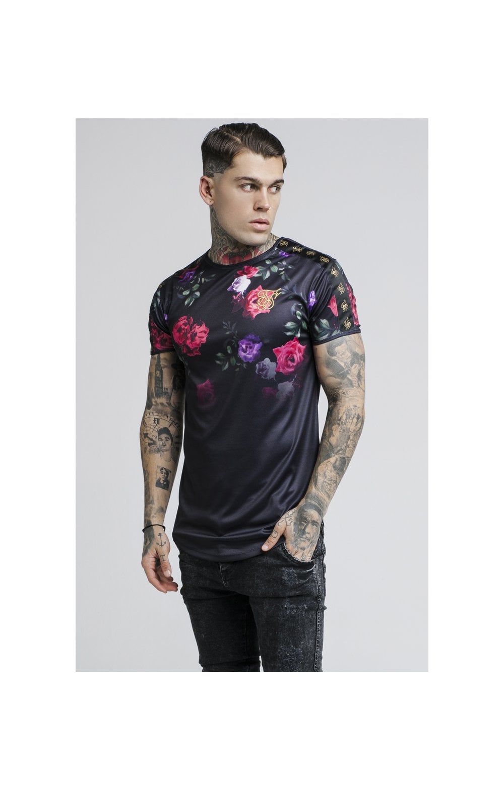 Load image into Gallery viewer, SikSilk S/S Oil Paint Taped Curved Hem Gym Tee - Black (2)