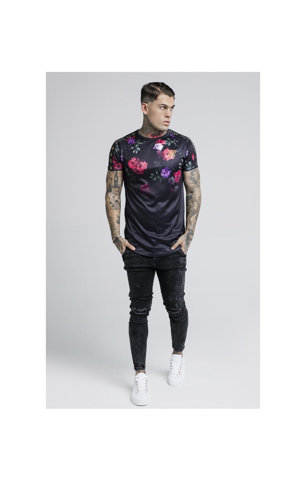 Load image into Gallery viewer, SikSilk S/S Oil Paint Taped Curved Hem Gym Tee - Black (4)