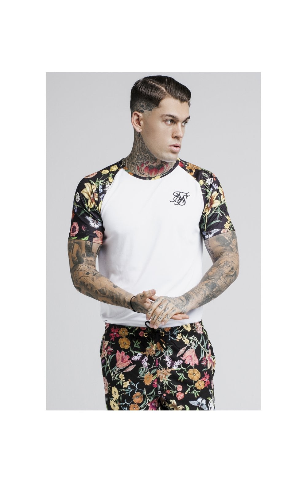 SikSilk Secret Garden Raglan Curved Hem Tee – White