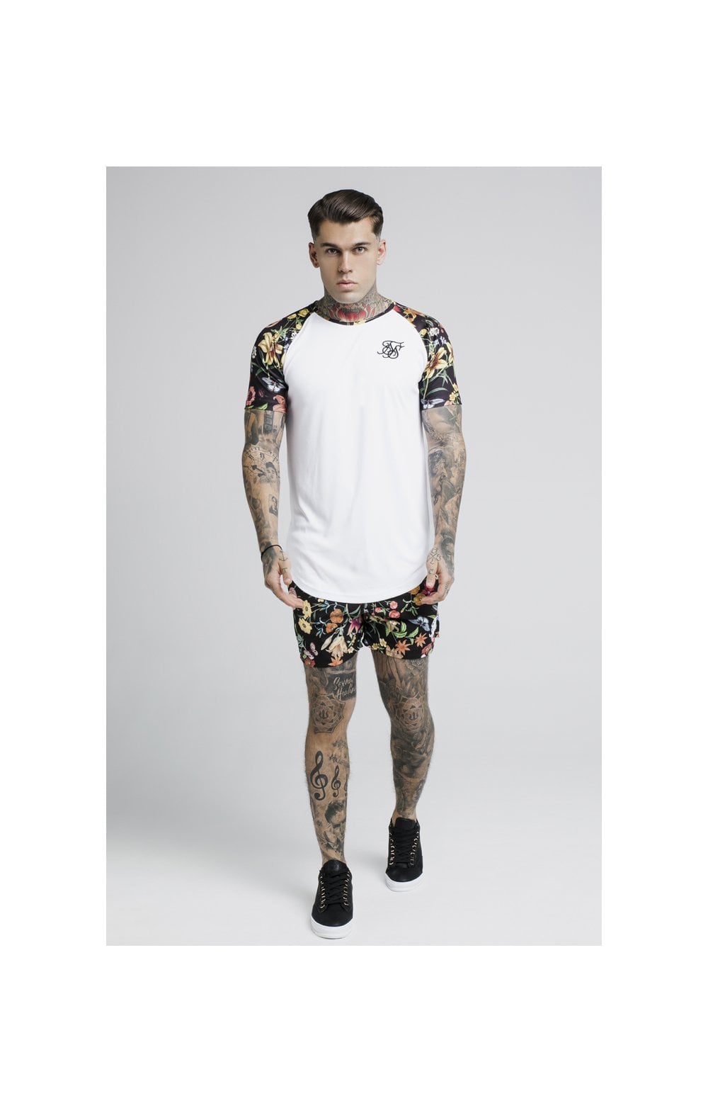 SikSilk Secret Garden Raglan Curved Hem Tee – White (2)