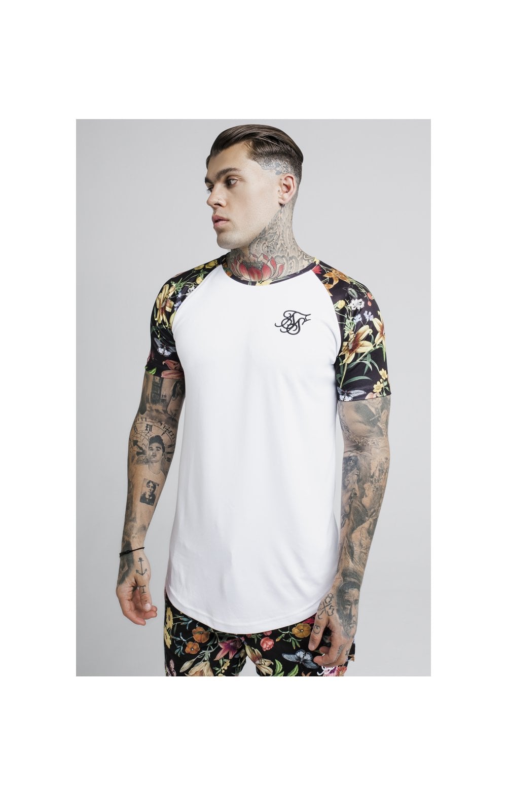 SikSilk Secret Garden Raglan Curved Hem Tee – White (4)