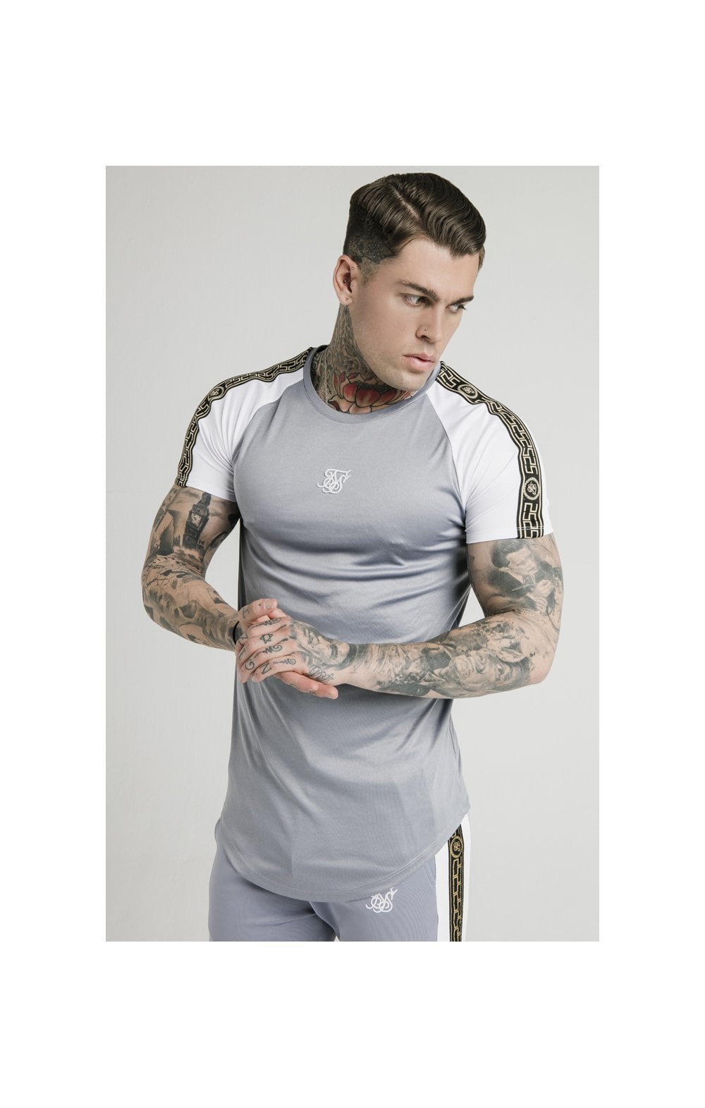 SikSilk S/S Taped Contrast Tee – Grey