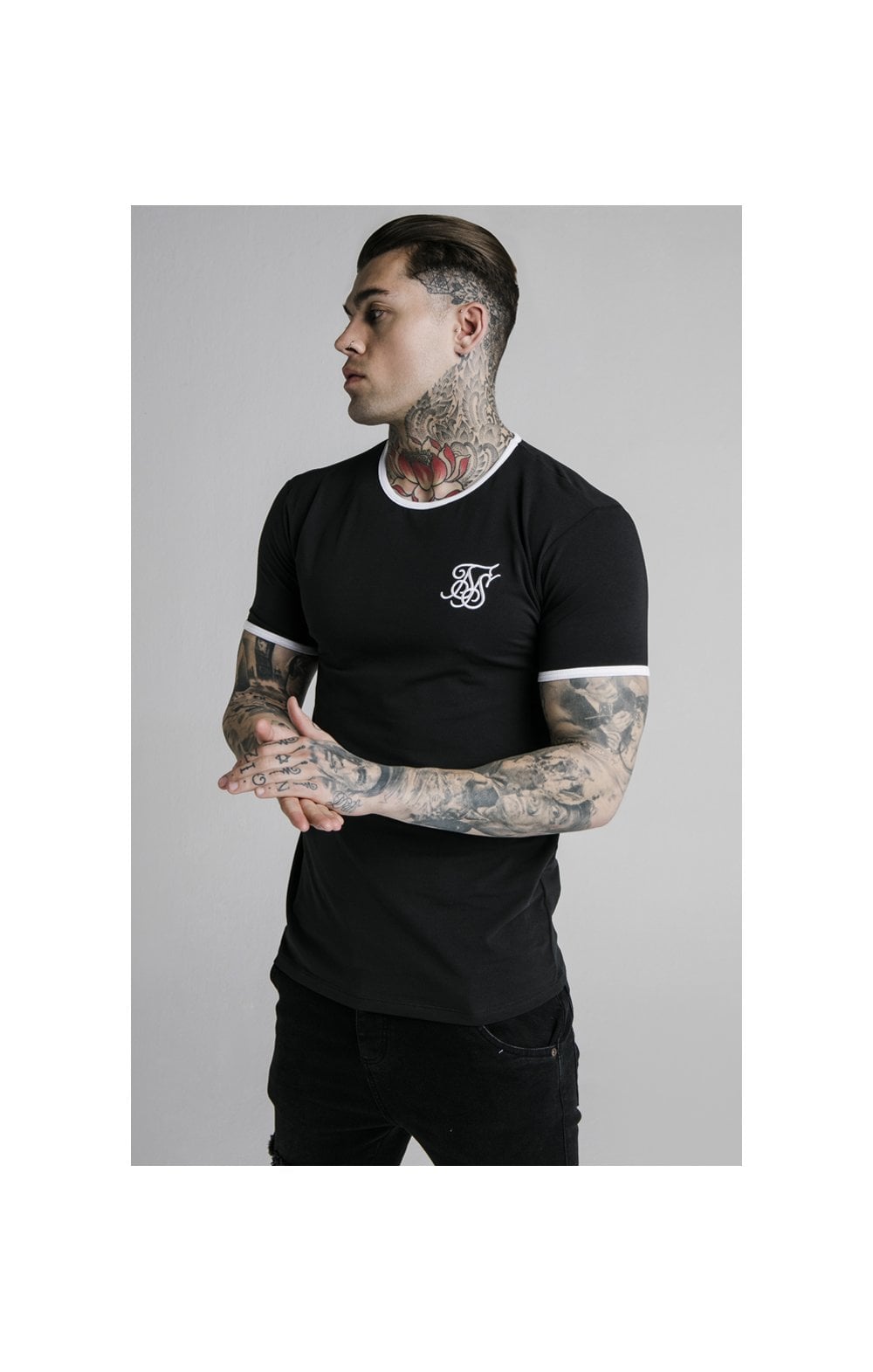 SikSilk Straight Hem Ringer Tee – Black & White