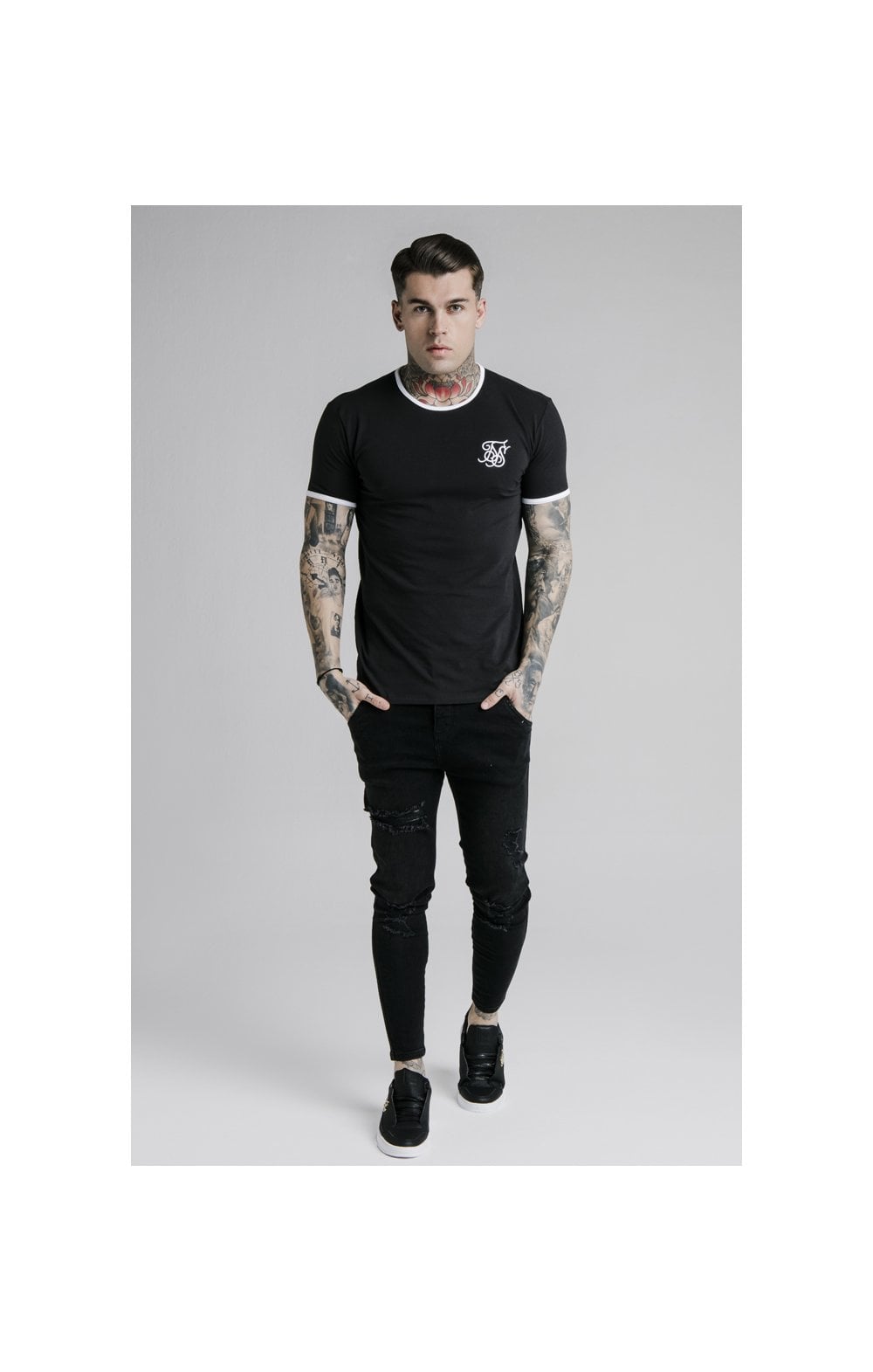 SikSilk Straight Hem Ringer Tee – Black & White (2)